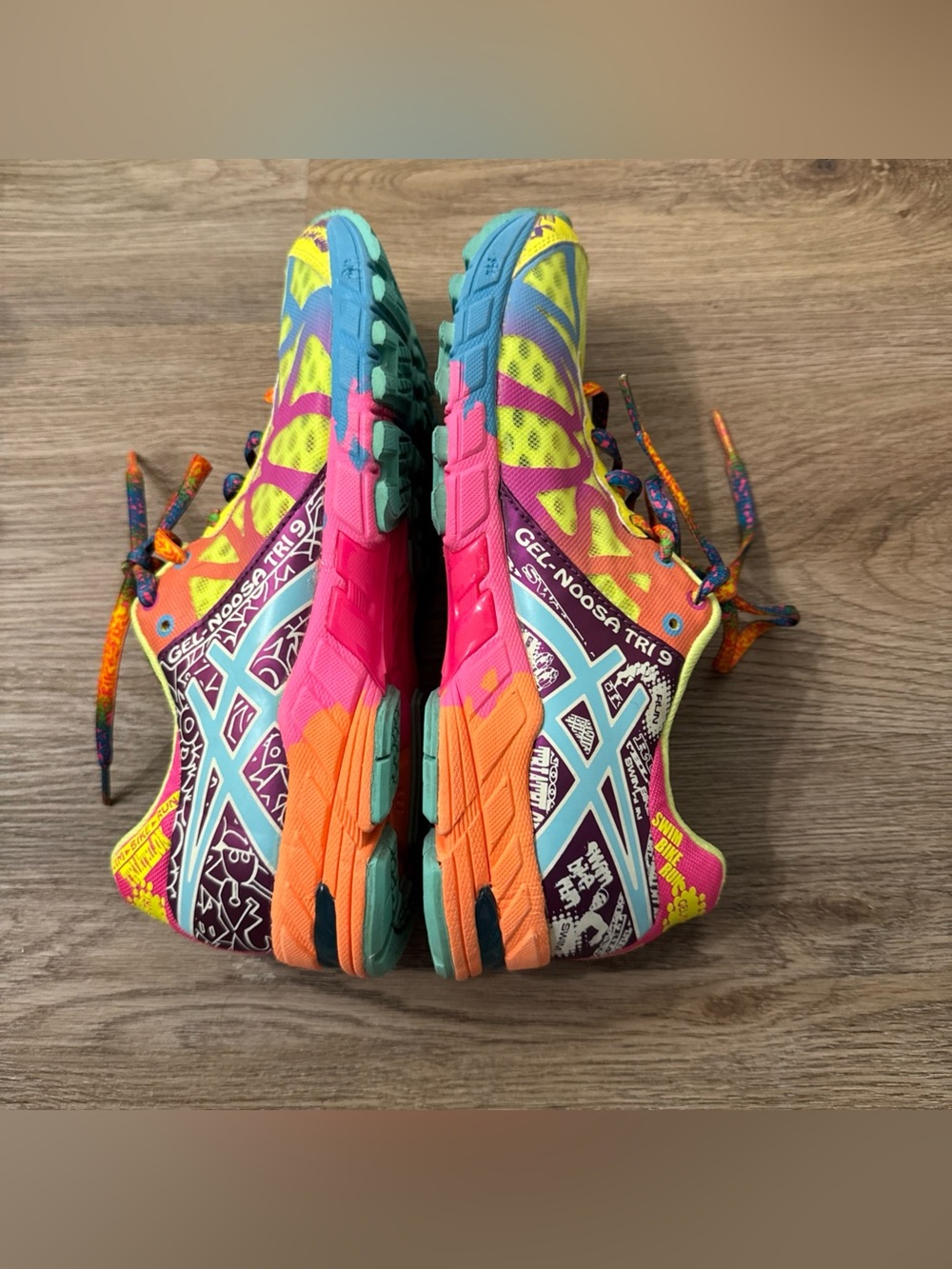 ASICS GEL NOOSA TRI 9 Ladies YELLOW PINK BLUE ORANGE TRIATHLON SHOES 8 T458N - Picture 7 of 12